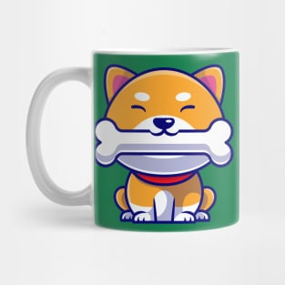 Cute Shiba Inu Dog Eating Bone Cartoon Mug